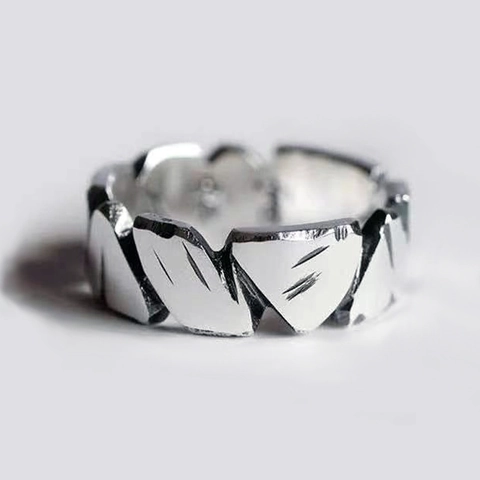 Anillo Abierto Plateado Vintage con Textura de Piedra Anillo de Dedo Ajustable Geométrico Desgastado Personalizado para Hombre Mujer Joyería de Moda