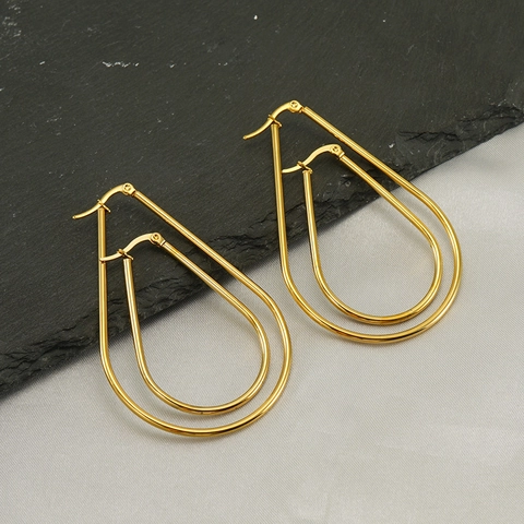 Pendientes De Aro De Acero Inoxidable Chapados En Oro De 18K Geométricos Gota De Agua En Forma De U Para Mujer