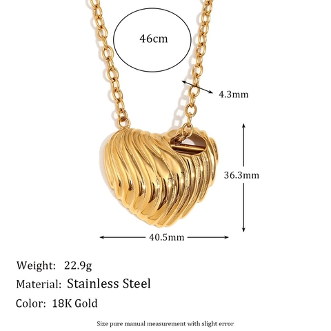 Herz Anhänger Halskette 18K Vergoldeter Edelstahl Wellentextur Chic Nische OT Verschluss O-Kette Für Damen
