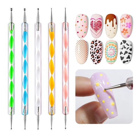 Double Ended Nail Dotting Pen Tools With Acrylic Spiral Grip And Metal Ball Tips For Manicure Art DIY Professional Design
