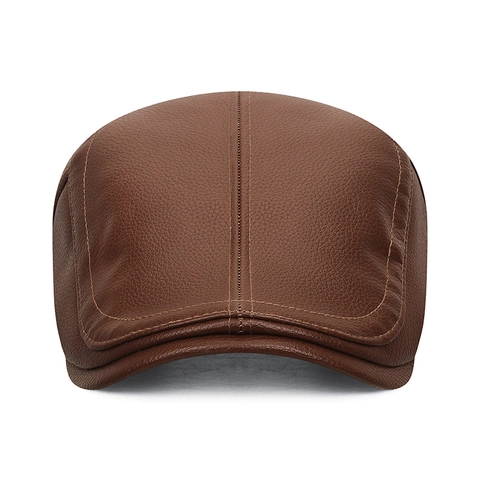 Retro PU Leather Flat Cap Litchi Texture Fleece Lined Warm Adjustable Ivy Hat Winter Casual Windproof Newsboy Cap