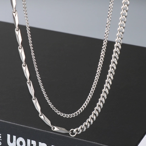 Gioielli In Acciaio Inossidabile Collana Bracciale A Strati Catena Cubana Maglie Geometriche Unisex Moda Stile Ins