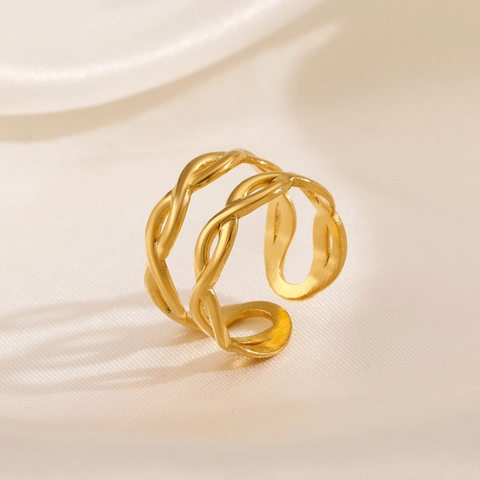 Anillo Cruzado De Doble Capa Acero Inoxidable Chapado En Oro Ajustable Banda Abierta Joyería De Moda Para Mujer