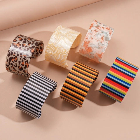 Brede Open Manchet Armband Acryl Acetaat Armband Gestreept Luipaard Marmer Patroon Oversized Trendy Retro Mode Sieraden