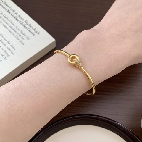 Interlocking Double Ring Bangle 925 Sterling Silver Cubic Zirconia Adjustable Open Cuff Minimalist Jewelry For Women