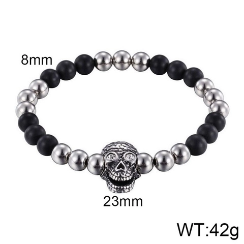 Fashion Men Stainless Steel Skull Beaded Bracelet Rhinestone Eyes Punk Gothic Jewelry Matte Beads Cool Biker Ornament