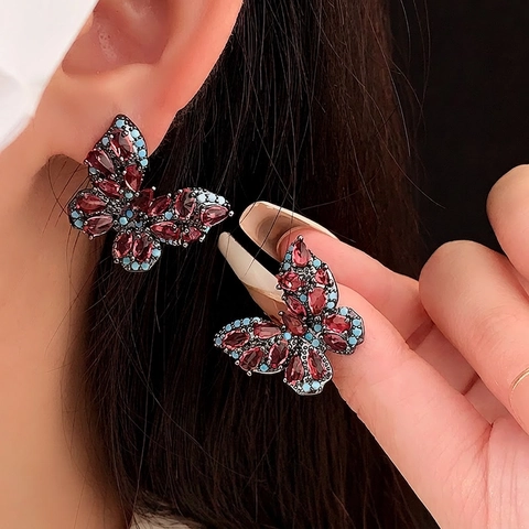 Vintage Schmetterling Ohrstecker Mit Silbernem Ohrstecker Bunter Zirkon Strass Retro Luxus Schmuck Für Damen