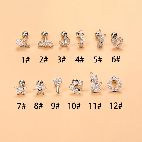 Roestvrijstalen Oorkraakbeen Studs Koper Ingelegd Zirconia Ster Hart Vlinder Vorm Helix Tragus Piercing Vrouwen