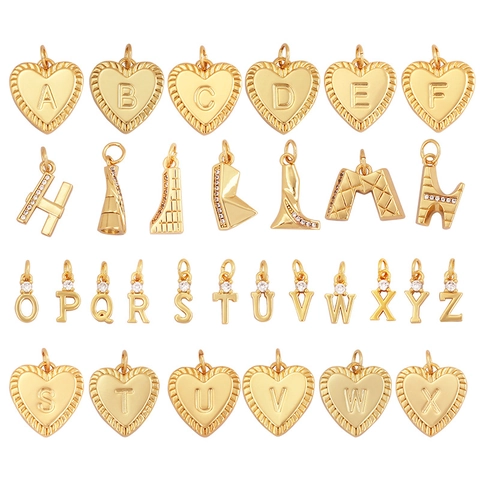 Alphabet Buchstabe Initialen Anhänger Kupfer Vergoldet Zirkonia Herz Anhänger DIY Schmuck Zubehör