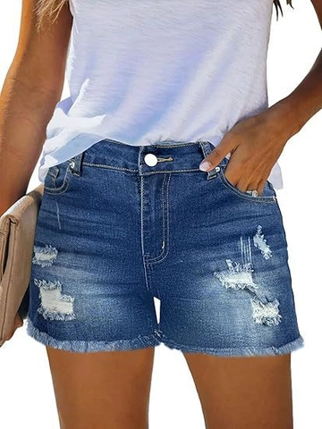 Women High Waisted Denim Shorts Distressed Ripped Washed Frayed Raw Hem Summer Casual Hot Pants