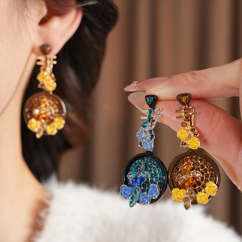 Orecchini Pendenti Fiore Pipa Vintage Gioielli Lega Strass Con Perno In Argento Per Donne Elegante Stile Retrò