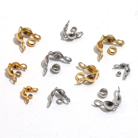 Stainless Steel Clamshell Bead Tips And Crimp Beads Connectors For Handmade DIY Jewelry Making Necklace Bracelet
