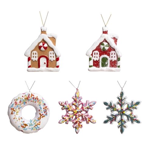 Adornos Navideños De Resina Copo De Nieve Casa De Jengibre Dona Decoración De Árbol Festiva Novedad
