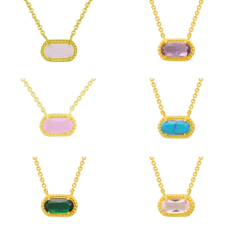 Collana Con Pendente In Pietra Preziosa Ovale Vintage Rame Placcato Oro 18K Gioielli Eleganti Stile Retrò Accessorio Donna