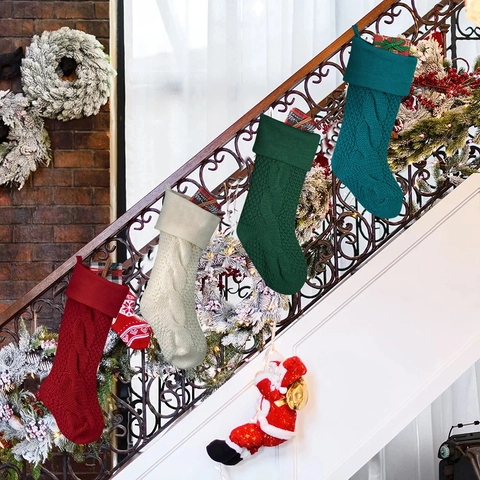 Calze Di Natale In Maglia Grandi Motivo A Trecce Acrilico Decorazioni Appese Camino Sacchetto Regalo Caramelle
