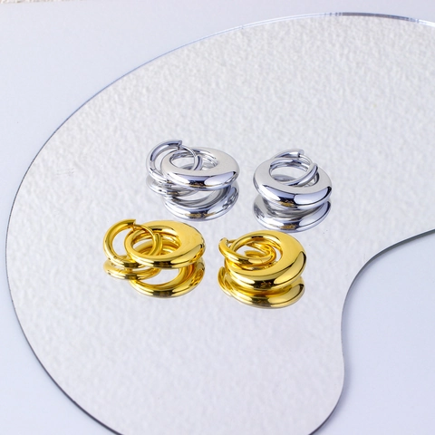 Orecchini A Cerchio Con Doppio Anello Geometrico Placcati Oro 18K Acciaio Inossidabile Gioielli Moderni Per Donna