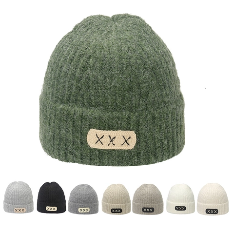 Gorro Beanie De Acrílico Gorro De Punto Acanalado Cálido Invierno Con Parche De Letras Para Hombres Mujeres Casual Color Sólido Estilo Hip-Hop