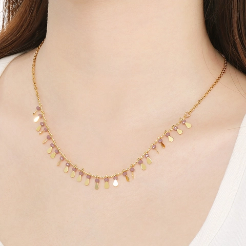 Kupfer Halskette Mit Vergoldeten Wassertropfen Anhängern Und Bunten Perlen Mode Minimalistischer Boho Schmuck Für Damen