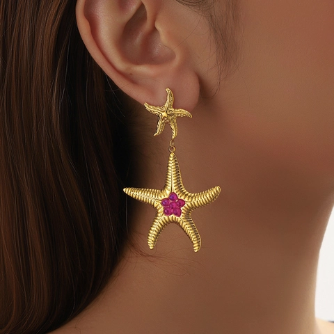Fashion Stainless Steel Earrings 18K Gold Plated Starfish Sun Star Geometric Ocean Style Jewelry For Women