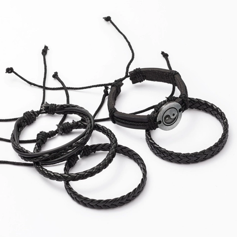 Vintage Tai Chi Yin Yang Charme Geflochtenes Rindsleder Armband Für Herren Verstellbar Punk Rock Legierung Schmuck Armreif
