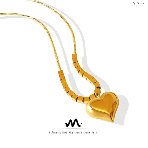 Collana Con Pendente A Cuore Acciaio Al Titanio Placcato Oro 18K Amore Catena A Serpente Minimalista Donna