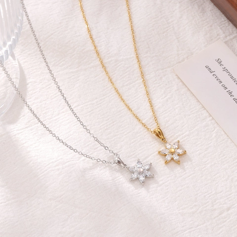 Collana Con Ciondolo A Fiore In Acciaio Inossidabile Zircone Girasole Dolce Elegante Accessori Da Donna