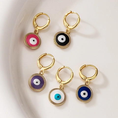 Orecchini A Cerchio Con Pendente In Smalto Malocchio Rame Placcato Oro Gioielli Moda Minimalista Donne Accessori Colorati