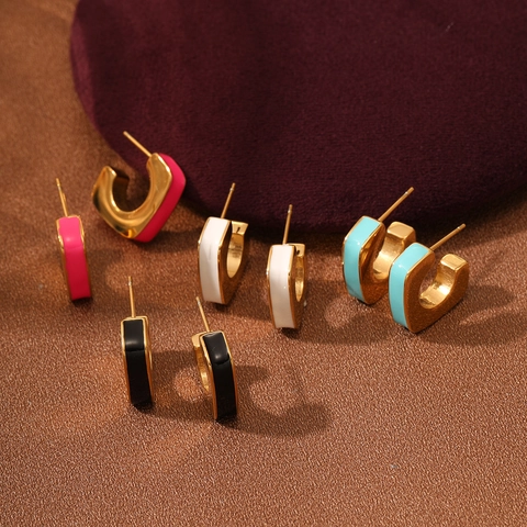 Minimalist Geometric U-Shape Stainless Steel Stud Earrings For Women 18K Gold Plated Enamel Drip Oil Earrings Fashion Jewelry