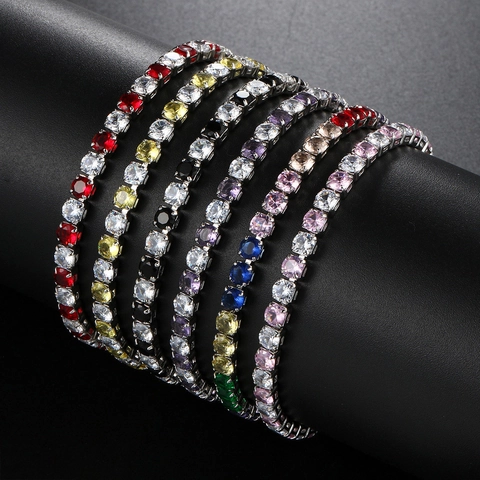 Colorful Zircon Tennis Bracelet For Women Copper Plated Adjustable Bolo Clasp Rainbow Multi Color Sparkly Jewelry Gift