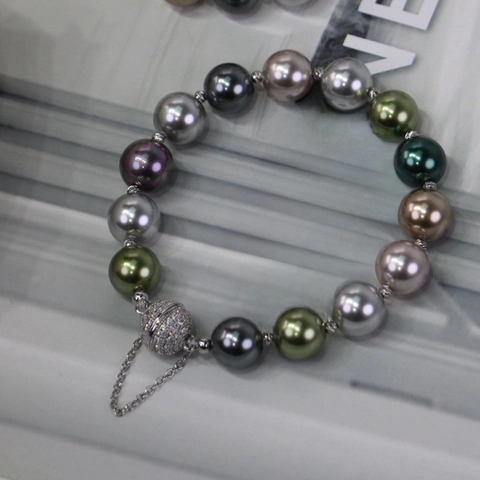 Maillard Style Multi-Color Artificial Pearl Bracelet For Women Rhinestone Magnetic Clasp Safety Chain Luxury Vintage Jewelry