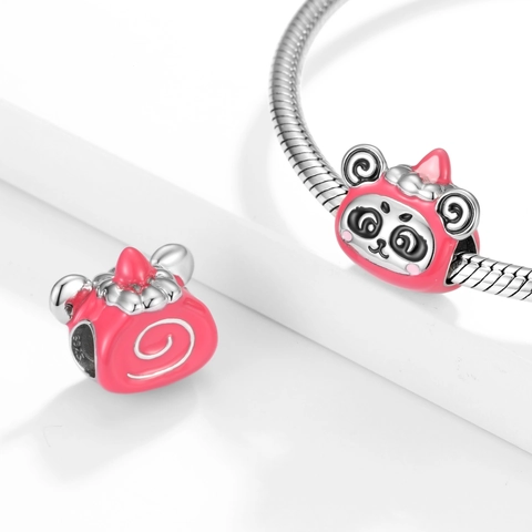 Rosa Panda Cartoon Anhänger Perle 925 Sterling Silber Emaille Tier Für DIY Armband Schmuckherstellung Zubehör