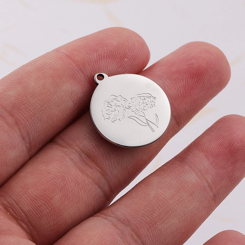 Runde Geburtsblumen Anhänger 304 Edelstahl Gravierte Florale Charms Für DIY Schmuckherstellung Poliertes Metall