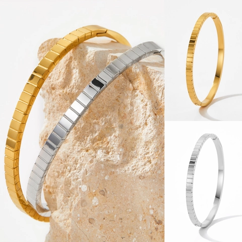 Bracelet Jonc Acier Inoxydable Minimaliste Géométrique Cube De Glace Texture À Facettes Carrées Bijou Moderne Élégant Pour Femmes