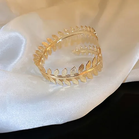Leaf Arm Cuff Armlet Alloy Open Adjustable Spiraled Bracelet Jewelry Minimalist Vintage Greek Style For Women