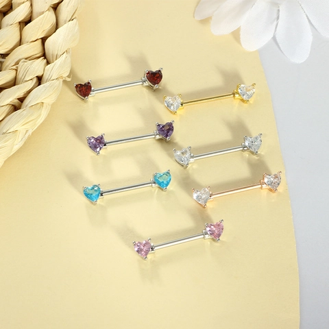 Heart Shaped Cubic Zirconia Nipple Rings Stainless Steel And Copper Barbells Body Piercing Jewelry For Women Accessories