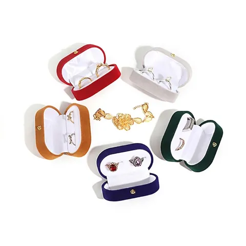 Eleganter Samt Doppel Ringbox Ovaler Schmuck Aufbewahrungskoffer Mit Gold Metallverschluss Für Heiratsantrag Hochzeit