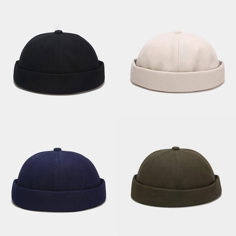 Gorro Docker Algodón Gorra Sin Visera Ajustable Color Sólido Retro Streetwear Miki Hat Skullcap Accesorio Moda Unisex