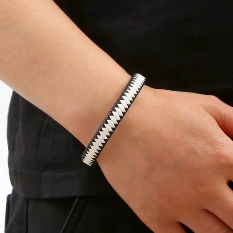 Bracelet Homme En Cuir Tressé Acier Inoxydable Fermoir Magnétique Minimaliste Bijoux Tressés Main