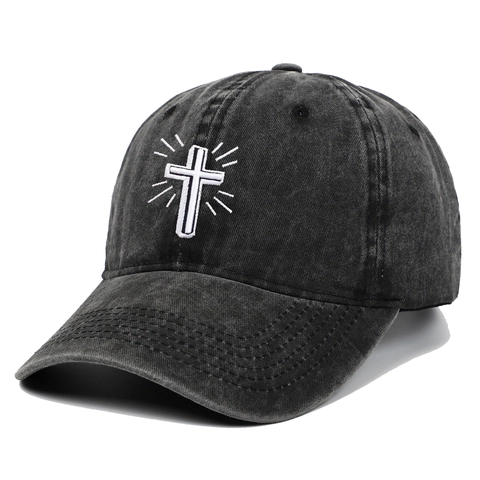 Cappello Da Baseball Con Ricamo A Croce Cotone Lavato Distressed Retrò Regolabile Protezione Solare Cappello Sportivo