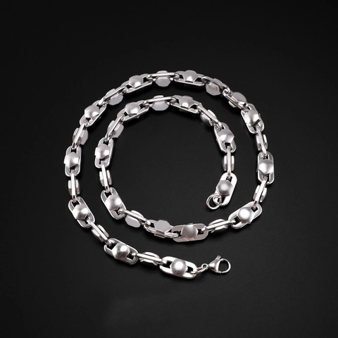 Stainless Steel Necklace And Bracelet For Men Chunky Flat Link Hip Hop Punk Style High Polished Durable Jewelry