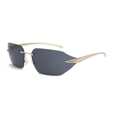 Gafas De Sol Sin Montura De Moda Lente Poligonal Irregular Protección UV400 Patilla De Aleación Punk Hip-Hop Unisex
