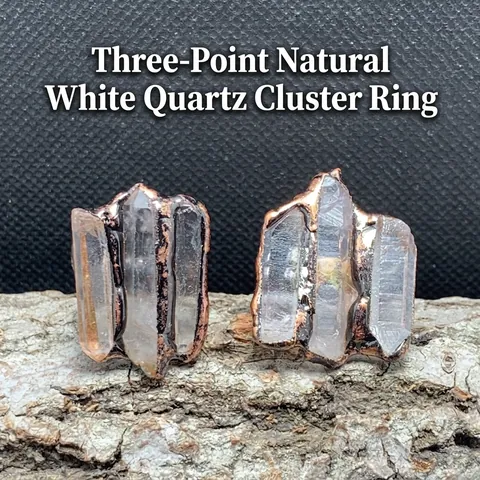 Vintage Natürlicher Bergkristall Hexagonale Säule Kombination Offener Verstellbarer Ring Antik Bronze Plattiert Kupfer Schmuck Für Damen