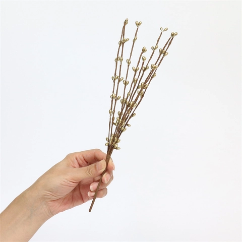 Artificial Golden Berry Branches Glistening Pip Berries Paper Wrapped Iron Wire Stem For Christmas Tree Holiday DIY Decor