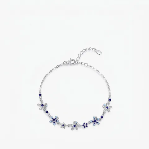 Blaues Blumen Armband 925 Sterlingsilber Farbverlauf Zirkonia Eleganter Schmuck Für Frauen Mit Verstellbarer Kette