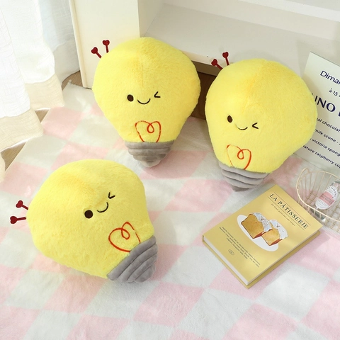 Light Bulb Plush Toy Pillow Soft Stuffed Doll With Cute Cartoon Face And Heart Pattern Kawaii Home Decor Gift For Kids