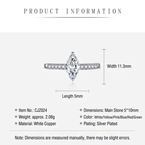 Anillo De Piedra Preciosa Talla Marquesa Cuproníquel Con Zirconia Brillante Abierto Ajustable Joyería Para Mujer Moda