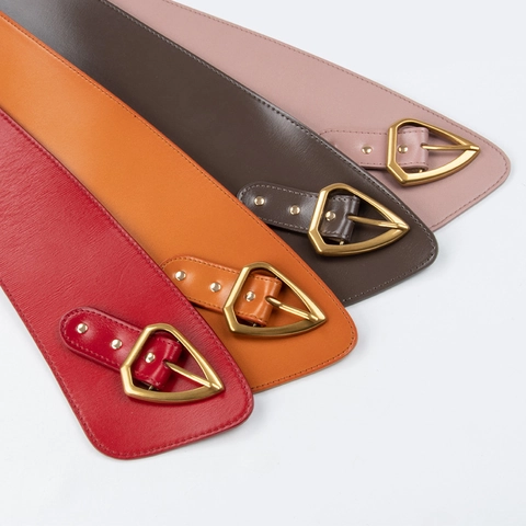 Women Genuine Leather Wide Waistband Belt Vintage Triangle Alloy Buckle Corset For Dresses Coat Retro Fashion Accessory