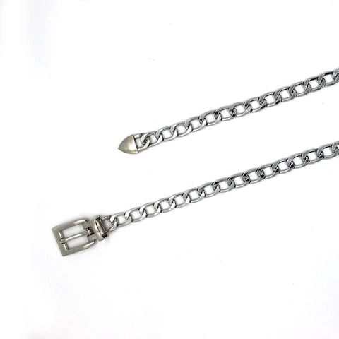 Women Fashion Metal Chain Belt Alloy Heart Pendant Thin Pin Buckle Hip Hop Punk Waist Accessories
