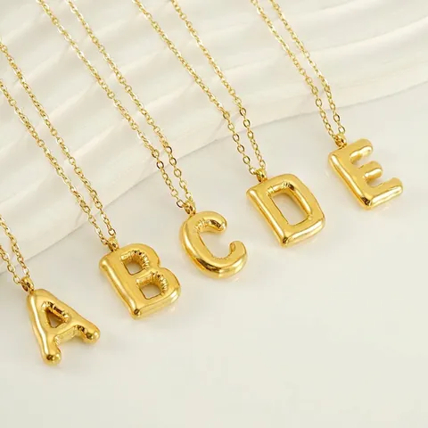 3D Puffy Buchstaben Anhänger Halskette 18K Vergoldet Edelstahl Bubble Alphabet Schmuck Für Damen Trendy