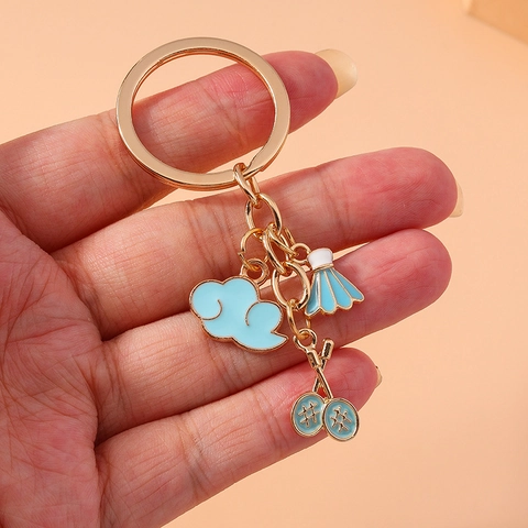 Porte-Clés Pendentif Raquette De Badminton Volant Nuage Alliage De Zinc Émail Ton Or Anneau De Clé Style Sport Cadeau Sac